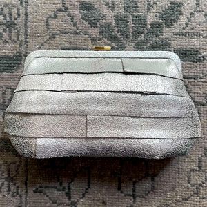 J. Crew NWOT Silver Leather Clutch
